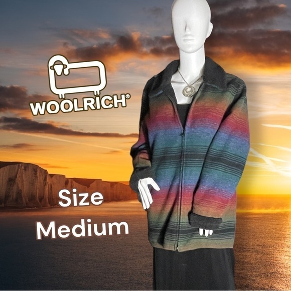 VINTAGE Woolrich Multi Ombre 17165 Rainbow Wool Barn Coat Size Medium - Picture 1 of 16